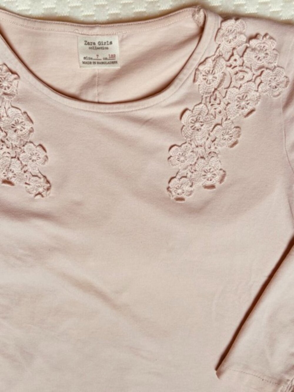 Zara Girls, Pink long sleeve T-shirt w/ cascading flowers embroidered, size 7yrs